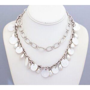 18 inch, Vintage Multi Strand Silver Tone Coins Chain Necklace - CB1